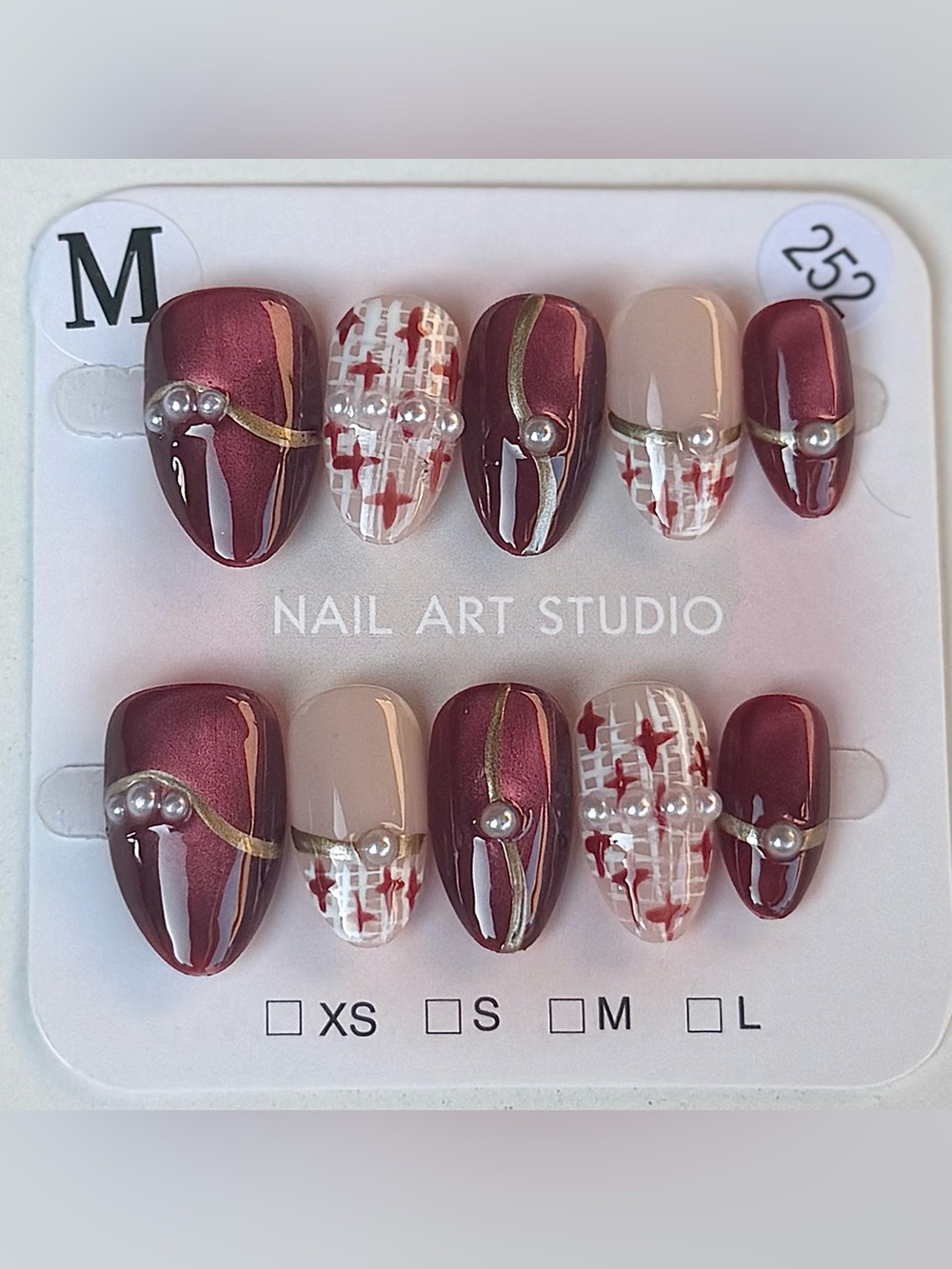 Burgundy Pearl Accent Press-On Nails Size M
